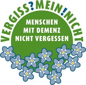 Dies ist das Logo zur Aktion "VERGISS!MEIN!NICHT!2026 – Menschen mit Demenz nicht vergessen" von der Landesinitiative Demenz Sachsen e.V.  